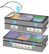 2 Pack Under Bed Storage, Double Layer Extensible Underbed Storage Containers,Dus...