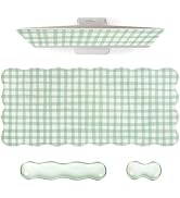 L-SPOUTTO Green Checkered Mouse Pad Set,Cottagecore Scalloped Desk Mat Set | XXL Desk Mat+Ergonom...