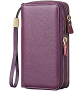 SENDEFN Leather Women Wallet RFID Blocking Zipper Around Phone Holder Clutch Wristlet Large Capacity