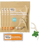 JUST TO GO Dental Floss Picks, Double Thread, No Shreding, Mint, 200 Ct | FSC, Cornstarch-Based P...