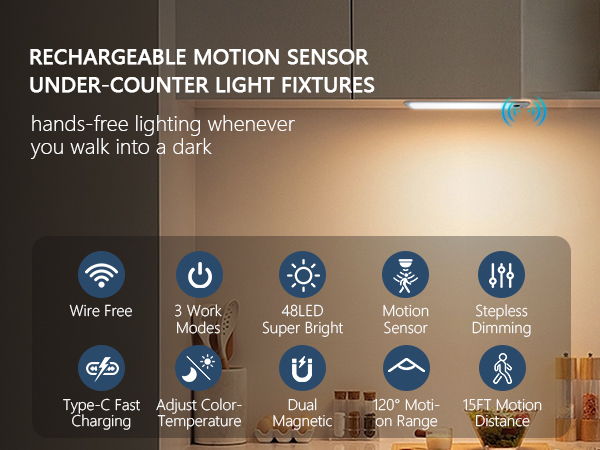 Rechargeable Motion Sensor Under-Counter Light Fixtures