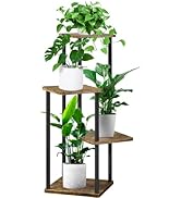 YOCOMEY 4 Tier Wood Tall Plant Stand Metal Rack Indoor, Multiple Flower Pot Holder Shelves Corner...