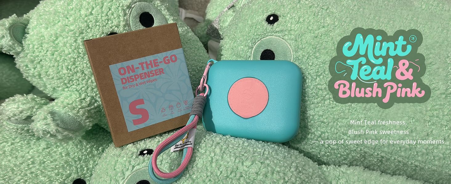 mini wipes case Mint Teal & Blush Pink