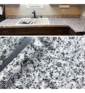 Teemall Light White Granite Look Marble Film Vinyl Self Adhesive Kitchen Countertop Peel Stick Wa...