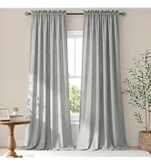 COSENNATUR Linen Curtains Textured Semi-Sheer Window Drape Curtains 42" W | Solid Thermal-Insulat...
