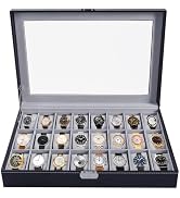 AMGSH Watch Box 24 Slot Elegant Portable Black Watch Collection Box Case jewelry Men & Women (Grey)