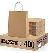 METRONIC Paper Gift Bags 8x4.25x10.5 400Pcs Brown Paper Bags with Handles Bulk, Kraft Paper Bag f...