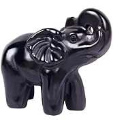 Hguxmcu 2 Inch Black Obsidian Crystal Elephant Sculpture Handcrafted Healing Stone Animal Figurin...
