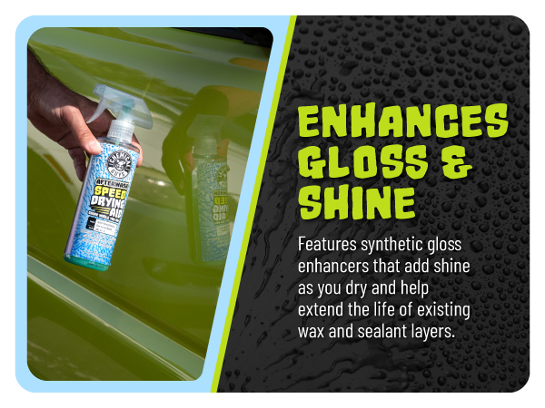 Professional drying spray boosts gloss; perfect finish after wash; easy microfiber use