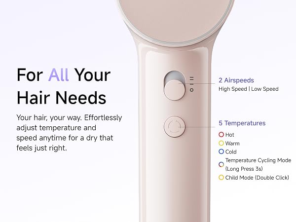 Laifen Air dryer for All your hair needs. 5 Modes + 2 Speeds, easily match different hair needs.