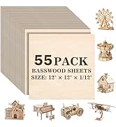 MITINU 55 Pack Basswood Sheets for Crafts,12"x12"x1/12 2mm Thick Plywood Sheets with Smooth Surfa...