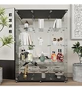 Beauty4U Glass Display Cabinet with Mirror Back Panel, 12 Shelves with 3 Columns, Curio Cabinets ...