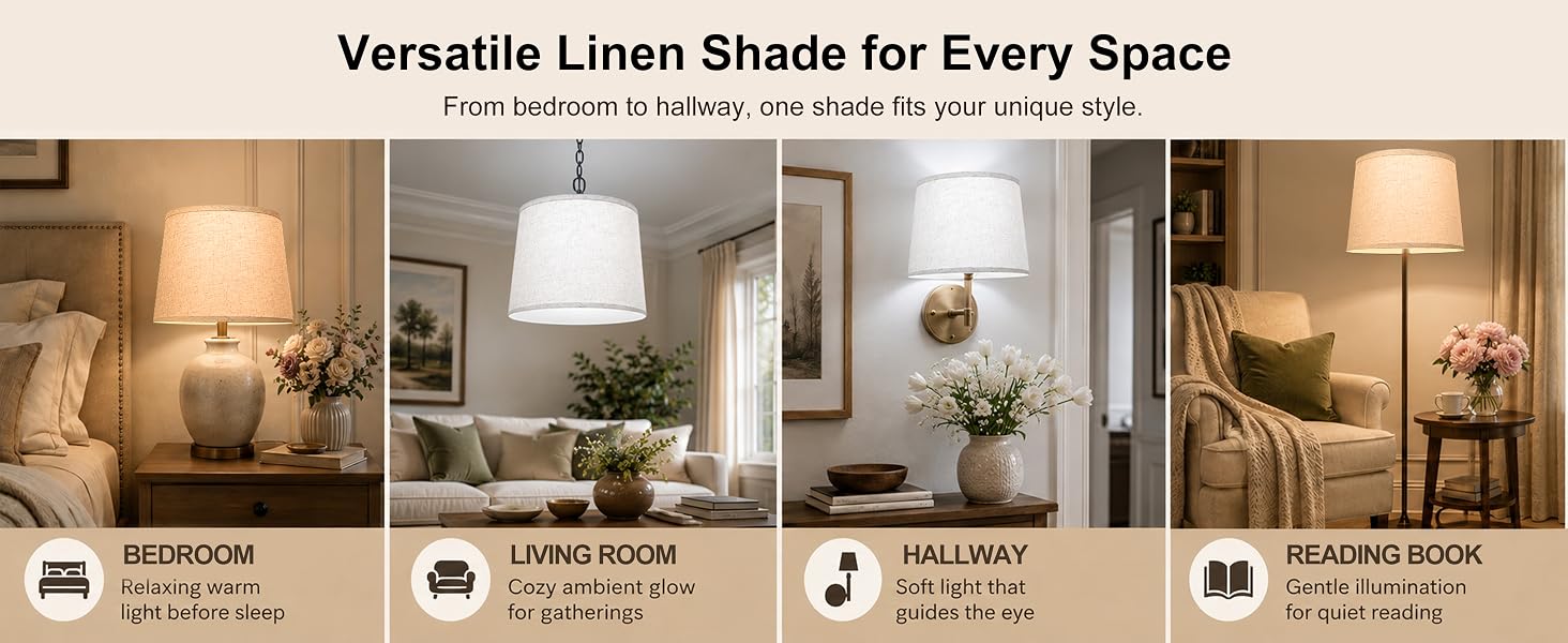 tapered drum light shade, farmhouse bedside lampshade