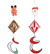 2 Pack 40 Inch Christmas Santa Snowman Wind Spinner Curly Windmill Decorations, Hanging Wind Twis...
