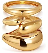Chunky Gold Bangle Bracelets for Women Trendy 14K Gold Plated Cuff Bracelets Stack, Dainty Gold B...
