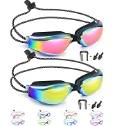 Vvinca Kids Swim Goggles with Bungee Strap 2pc, Toddler Goggles Anti-Fog& Anti-UV, No-Leak No Hai...
