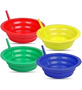 Green Direct Sippy Bowl 22 Ounce Plastic Cereal Bowl with Built in Straw for Kids Assorted Colors...