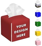 Personalized Tissue Box Cover Square Holder Custom Picture Text Leather Case Brown Facial Paper O...