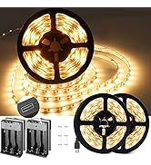 NEWREACH USB Warm LED Strip Lights with Battery Box, 16.4ft Warm White LED Light Strip 3000K for ...