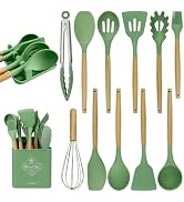 MYKUJA Silicone Cooking Utensils Set, Heat Resistant Kitchen Utensils Set, Spatula,Turner Tongs,S...