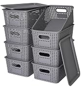 Plastic Storage Baskets with Lid - Plastic Storage Containers Stackable Storage bins: Storage Bas...