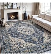 AMOAMI-Area Rug 8X10 Rugs for Living Room-Vintage Soft Blue Rugs for Bedroom-Non Slip Carpet-Wash...