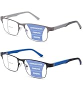 ZERPEET 2 Pack Men's Progressive Multifocal Reading Glasses,Rectangle Metal Frame with Spring Hin...