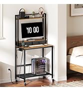 YATINEY Computer Desk with Hutch and Drawers, Home Office Desk with Power Outlets, Gaming Desk wi...