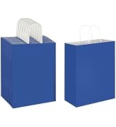 Oikss 50 Pack 10x5x13 Royal Blue Kraft Paper Bags with Handles Bulk for Birthday Party Favors Gro...