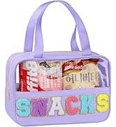 Snack Bag for Travel - Chenille Letter Clear Makeup Bag, Large Preppy Patch Snack Cosmetic Bag wi...