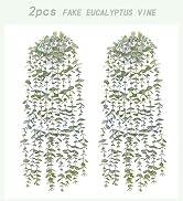 BLEUM CADE Fake Hanging Plants, 2pcs Sage Green Artificial Hanging Potted Plant, Faux Eucalyptus ...