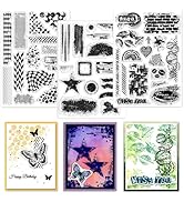 GLOBLELAND 3 Sheets Trash Texture Clear Stamps for Card Making 5.83×8.27 inch Stained Background ...
