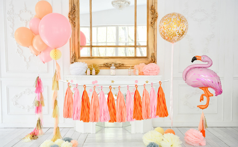Pink Peach Orange Tassel Banner Garland Decor