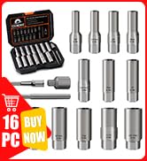 Coobeast Deep Bolt Extractor Kit, 16Pcs Bolt Extractor Socket Set for Rounded Lug Nut, Damaged St...
