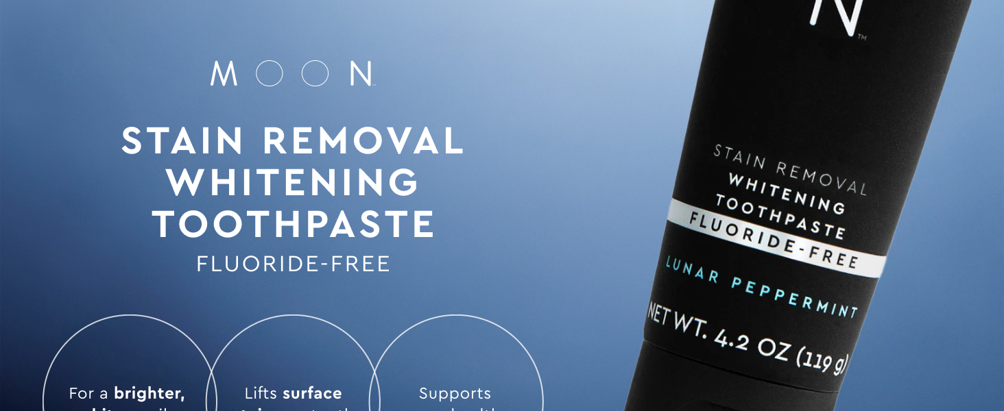 moon stain removal whitening toothpaste fluoride-free, lifts surface stains, supports gum health