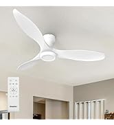 Ensenior 52 Inch Flush Mount Ceiling Fan with Light and Remote, White Low Profile Ceiling Fans wi...