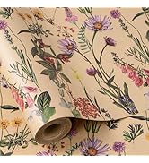 RUSPEPA Wild Flower Wrapping Paper Roll for Women, 17 Inches x 32.8 Feet, Mini Roll, Kraft Floral...