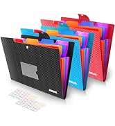 3Pack 5 Pockets Accordion File Organizer, Expandable File Folder with Labels, A4/Letter Size, Por...
