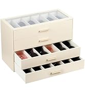 AUTORK PU Leather Sunglasses Organizer Case with Lock,4-Layer 24-Slot Eyeglass Display Box with D...