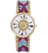 JewelryWe Bohemian Weave Bracelet Watch - Handmade Ethnic Style Adjustable Braided Boho Wristwatc...