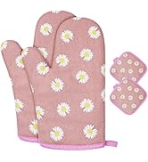 AUAUY Oven Mitts and Potholders, BBQ Gloves Heat Resistant, 1 Pair Oven Mitts and 2 Pot Holders, ...