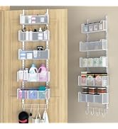 VyGrow Over The Door Organizer, Metal Door Organizer Hanging with 5 Adjustable Baskets and Coat H...