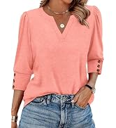 WIHOLL 3/4 Length Sleeve Womens Tops with Button Cuffs Blouses Dressy Casual V Neck Summer Outfit...