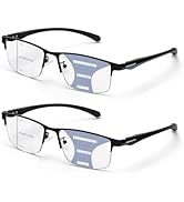 ZERPEET 2 Pack Men's Progressive Multifocal Reading Glasses,Half Rim Metal Frame TR90 Temples Blu...