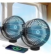 2-Pack Magnetic Cruise Fan with 12000mAh Rechargeable Battery, LED Light, Timer&Power Output, Mag...