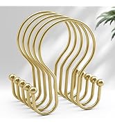 AmazerBath Shower Curtain Hooks, Shower Curtain Rings Gold, Simple Double Hook Shower Curtain Hoo...