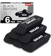 SIKAO Black Erasers, 6 Pack Pencil Erasers for Kids – Latex-Free & Smudge-Free Beveled Rubber Era...