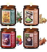 Christmas Candles, 4 Pack 36 Oz Amber Jar Natural Soy Candle Sets, Christmas Tree/Spic/Eve/Cookie...