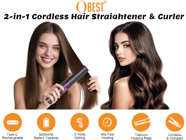 Cordless hair straightener brush Cordless hair steamer cordless hair styling tools