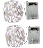 2 x 50LEDs Fairy Lights Battery Operated, Silver Wire 2 Mode 16.4Ft Chains String Lights for Bedr...